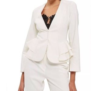 Topshop White Ruffle Peplum Blazer